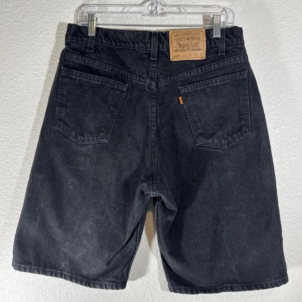 Vintage Levis 550 Relaxed Fit Denim Shorts Mens 34 Black Orange Tab USA Skater